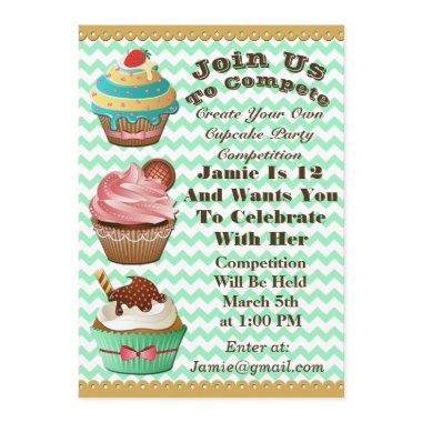 Cupcake Wars Bake Off Birthday Green Invite