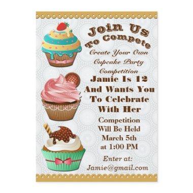 Cupcake Wars Bake Off Birthday Grey Circles Invite