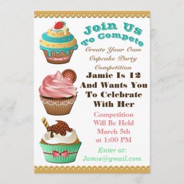 Cupcake Wars Bake Off Birthday Multi Color Invite