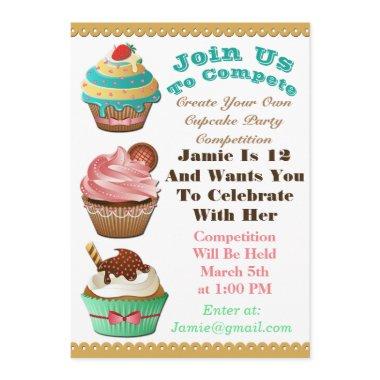 Cupcake Wars Bake Off Birthday Multi Color Invite