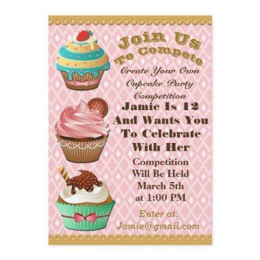 Cupcake Wars Bake Off Birthday Pink Diamond Invite