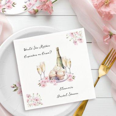 Cupcakes or Cava Floral Champagne Bridal Shower Napkins