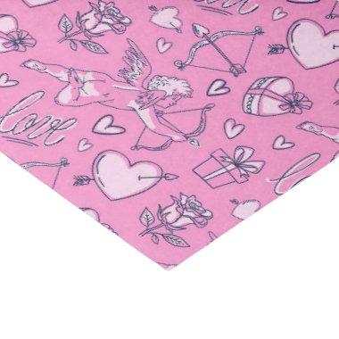 Cupid Bow Arrow Pink Roses Pattern Valentine's Day Tissue Paper