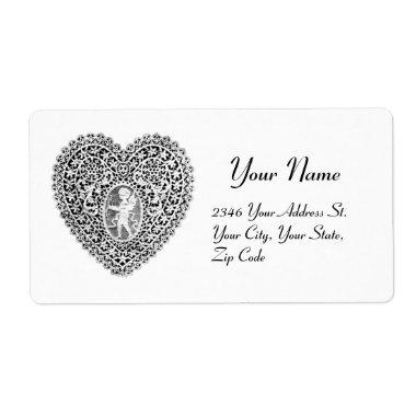 CUPID LACE HEART, Black and White Label