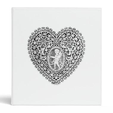 CUPID LACE HEART ,black and white ,pink Binder