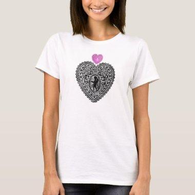 CUPID LACE HEART, Black and White Pink T-Shirt