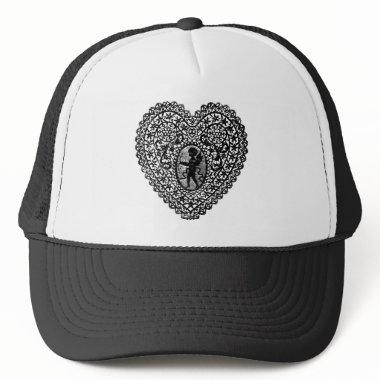 CUPID LACE HEART, Black and White Trucker Hat
