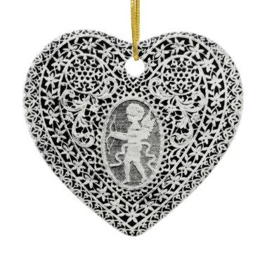 CUPID LACE HEART CERAMIC ORNAMENT