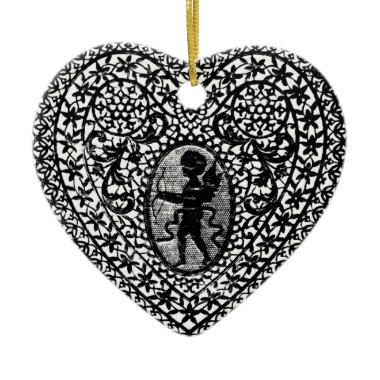 CUPID LACE HEART CERAMIC ORNAMENT