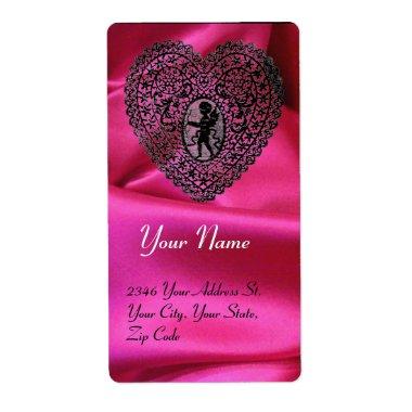 CUPID LACE HEART,FUCHSIA SILK CLOTH pink black Label