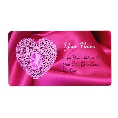 CUPID LACE HEART,FUCHSIA SILK CLOTH pink violet Label