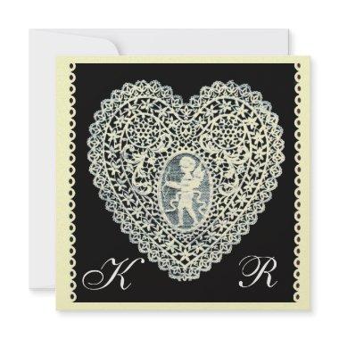 CUPID LACE HEART MONOGRAM ice metallic paper Announcement