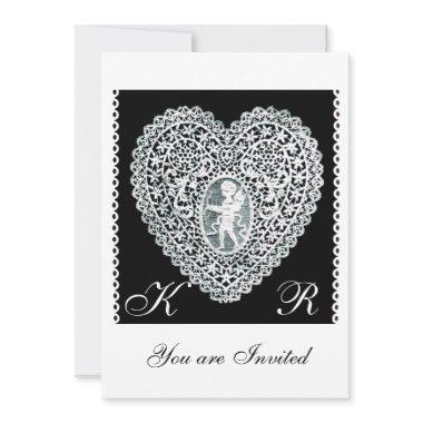 CUPID LACE HEART MONOGRAM Invitations