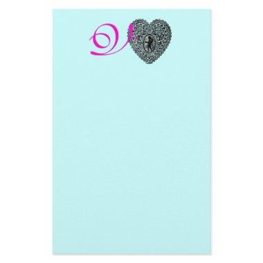 CUPID LACE HEART MONOGRAM, pink fuchsia blue Stationery