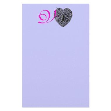 CUPID LACE HEART MONOGRAM, pink fuchsia blue Stationery