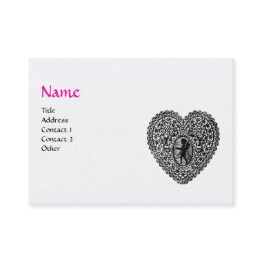 CUPID LACE HEART MONOGRAM ,pink, fuchsia Business Invitations