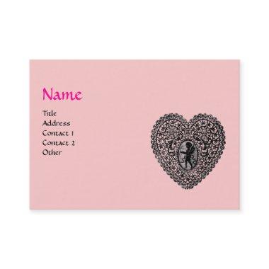 CUPID LACE HEART MONOGRAM ,pink, fuchsia Business Invitations