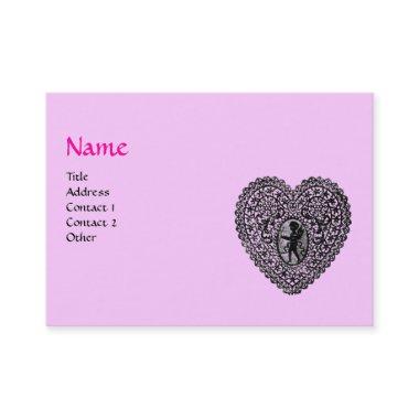 CUPID LACE HEART MONOGRAM ,pink, fuchsia Business Invitations