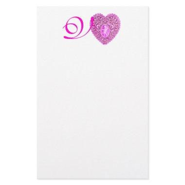 CUPID LACE HEART MONOGRAM, pink fuchsia Stationery