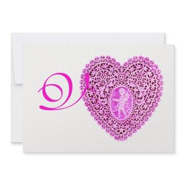 CUPID LACE HEART MONOGRAM, red fuchsia ice Announcement