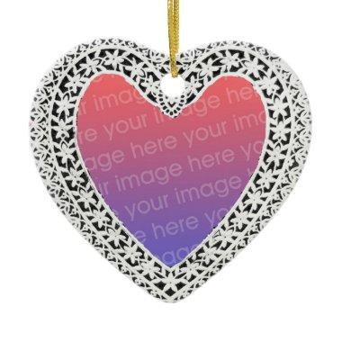 CUPID LACE HEART PHOTO TEMPLATE CERAMIC ORNAMENT