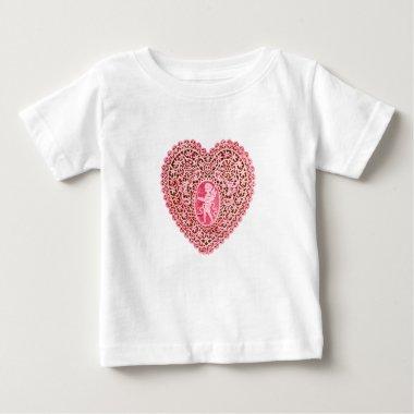 CUPID LACE HEART, Pink Red Baby T-Shirt