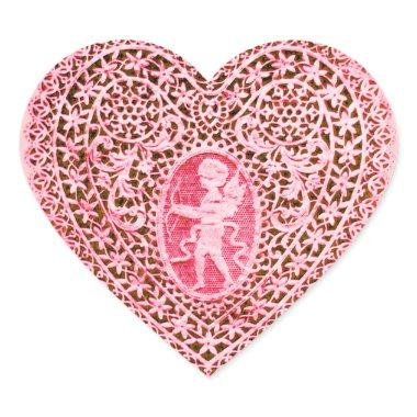 CUPID LACE HEART , Pink Red Black Heart Sticker