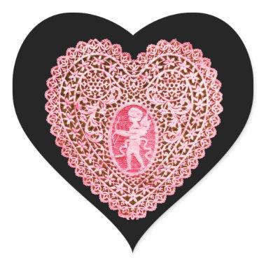 CUPID LACE HEART , Pink Red Black Heart Sticker