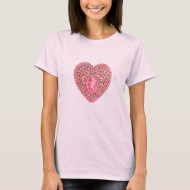 CUPID LACE HEART, Pink Red T-Shirt