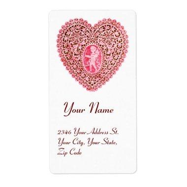 CUPID LACE HEART,pink red white Label