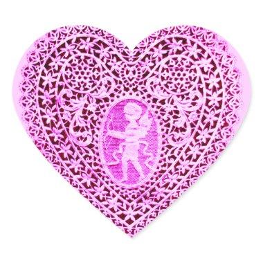 CUPID LACE HEART ,Pink Violet Black Heart Sticker