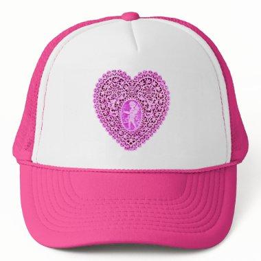 CUPID LACE HEART , Pink Violet Trucker Hat