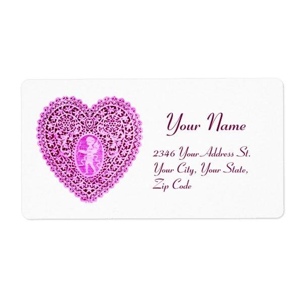 CUPID LACE HEART,pink violet white Label