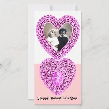 CUPID LACE HEART , Pink White Holiday Invitations