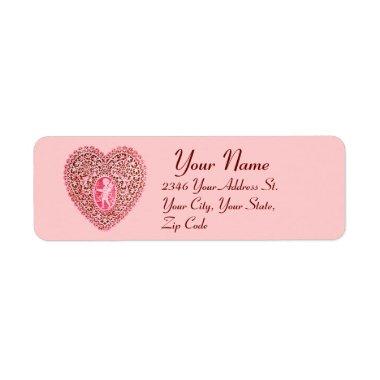 CUPID LACE HEART,Red Pink Valentine's Day Label