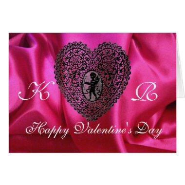 CUPID LACE HEART SILK FUCHSIA CLOTH , Pink Black