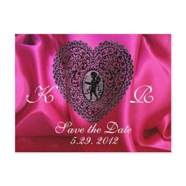 CUPID LACE HEART SILK FUCHSIA CLOTH , Pink Black Announcement Post