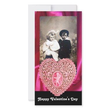 CUPID LACE HEART SILK FUCHSIA CLOTH , pink black Holiday Invitations