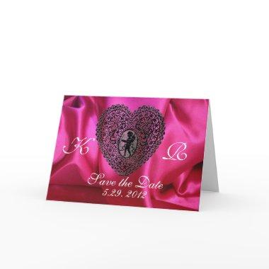 CUPID LACE HEART SILK FUCHSIA CLOTH , Pink Black Holiday Invitations