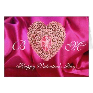 CUPID LACE HEART SILK FUCHSIA CLOTH , Pink Red