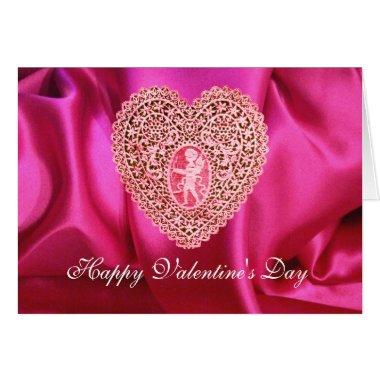 CUPID LACE HEART SILK FUCHSIA CLOTH , Pink Red