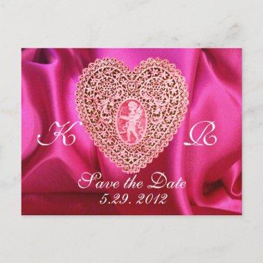 CUPID LACE HEART SILK FUCHSIA CLOTH , Pink Red Announcement PostInvitations