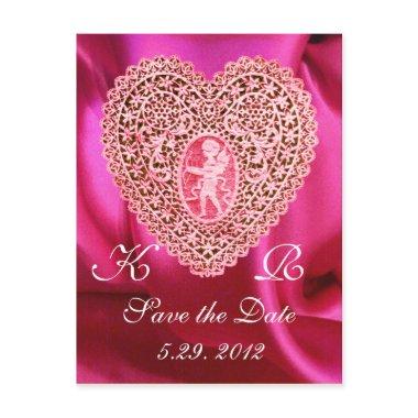 CUPID LACE HEART SILK FUCHSIA CLOTH , Pink Red Announcement Post
