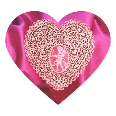 CUPID LACE HEART SILK FUCHSIA CLOTH , Pink Red Heart Sticker