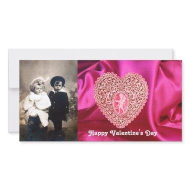 CUPID LACE HEART SILK FUCHSIA CLOTH , Pink Red Holiday Invitations