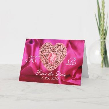CUPID LACE HEART SILK FUCHSIA CLOTH , Pink Red Holiday Invitations