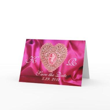 CUPID LACE HEART SILK FUCHSIA CLOTH , Pink Red Holiday Invitations