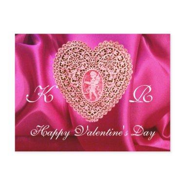 CUPID LACE HEART SILK FUCHSIA CLOTH , Pink Red Holiday PostInvitations