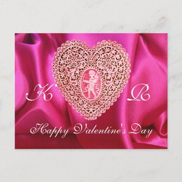 CUPID LACE HEART SILK FUCHSIA CLOTH , Pink Red Holiday PostInvitations