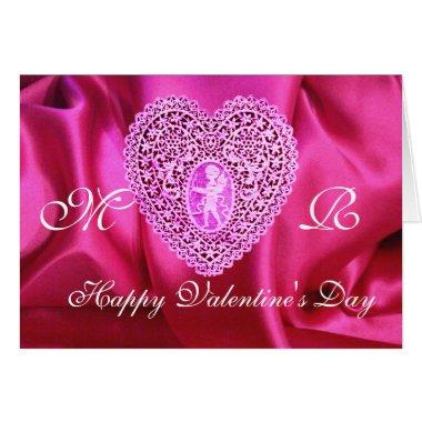 CUPID LACE HEART SILK FUCHSIA CLOTH, Pink Violet